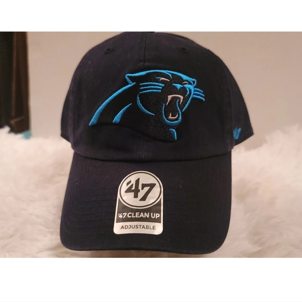'47 Carolina Panthers Clean Up Black Adjustable Strap Hat Dad Cap